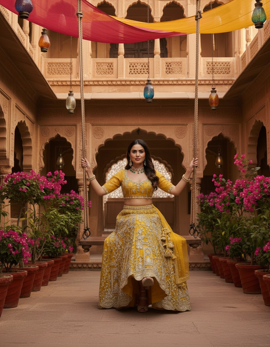 Premium Hand Embroidery Bridal Lehenga- Mustad Yellow