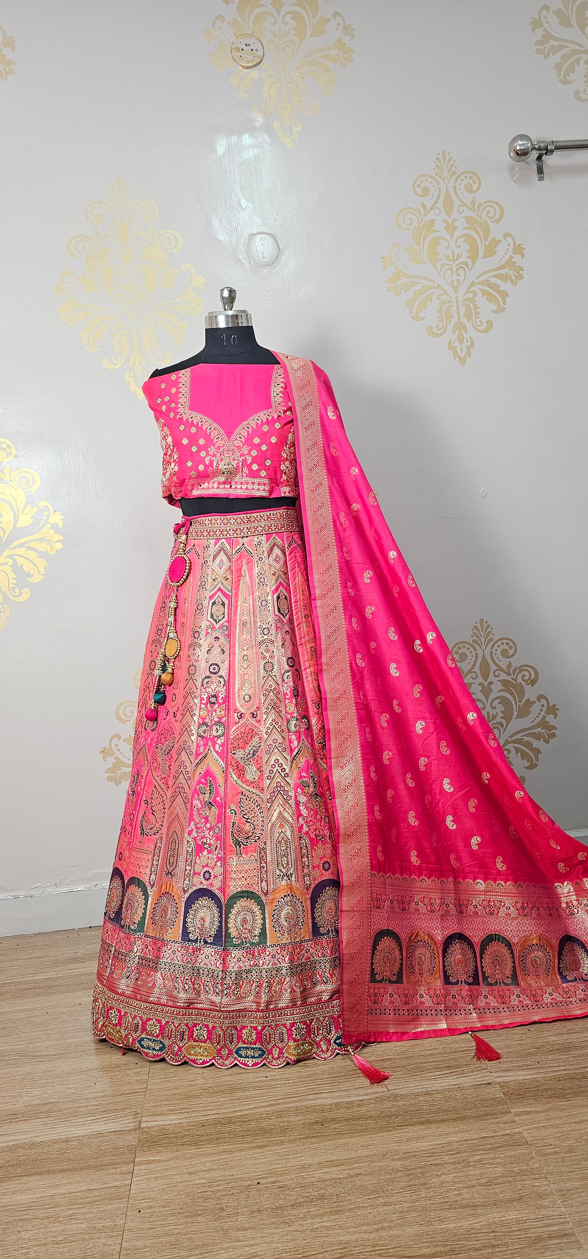 Heavy Banarasi Embroidery Bridal Lehenga-Rani Pink