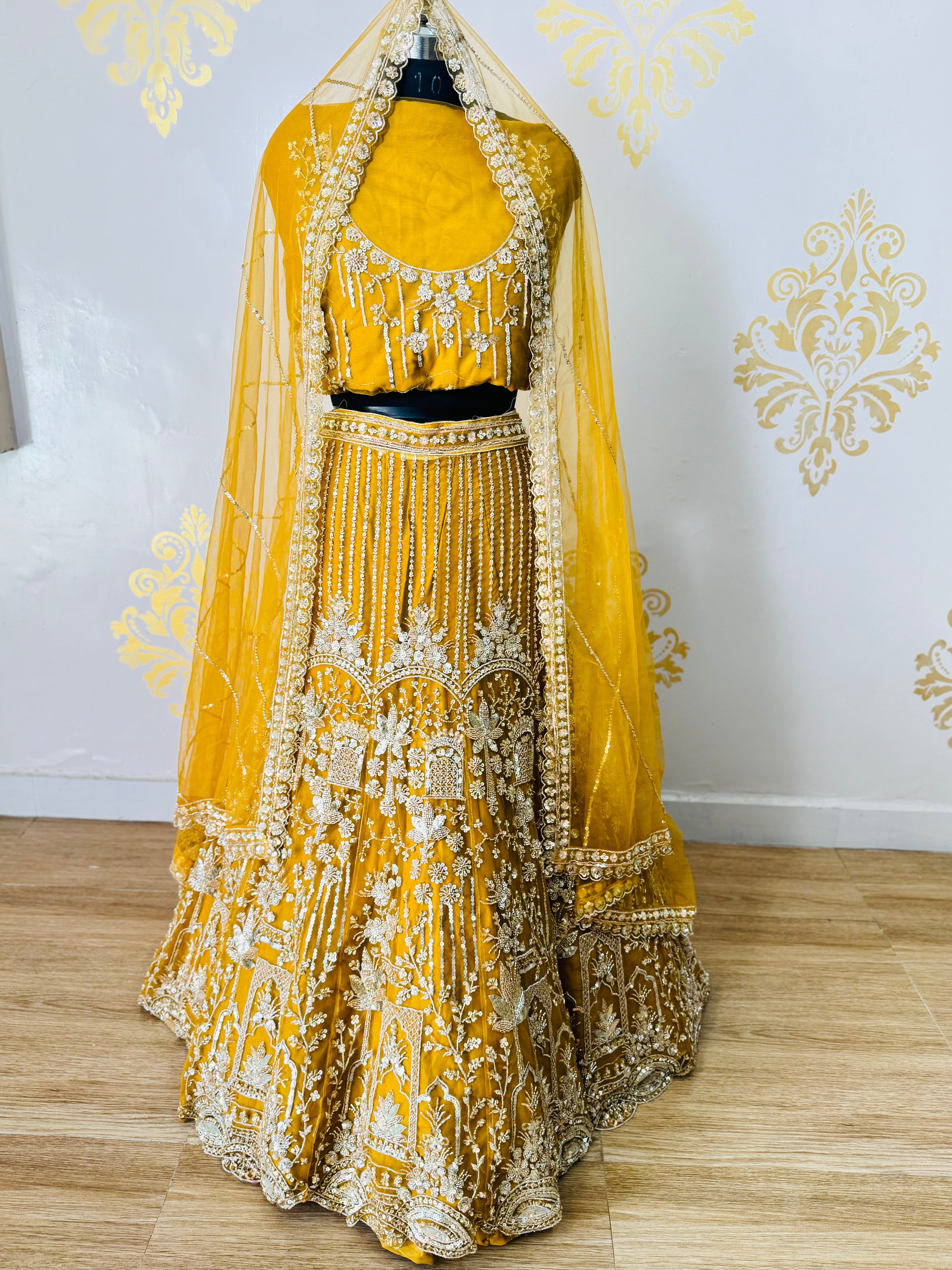 Premium Hand Embroidery Bridal Lehenga- Mustad Yellow