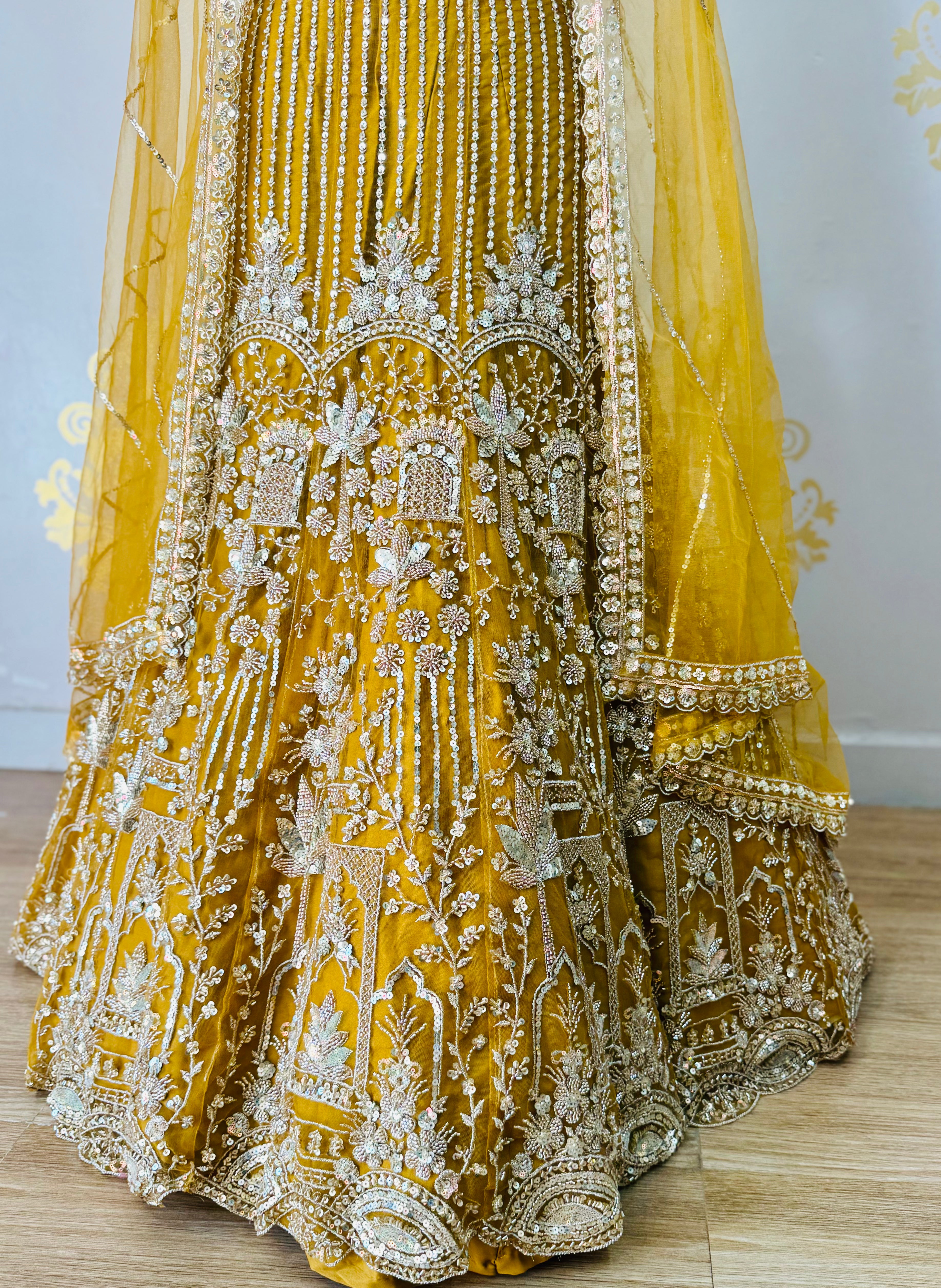 Premium Hand Embroidery Bridal Lehenga- Mustad Yellow