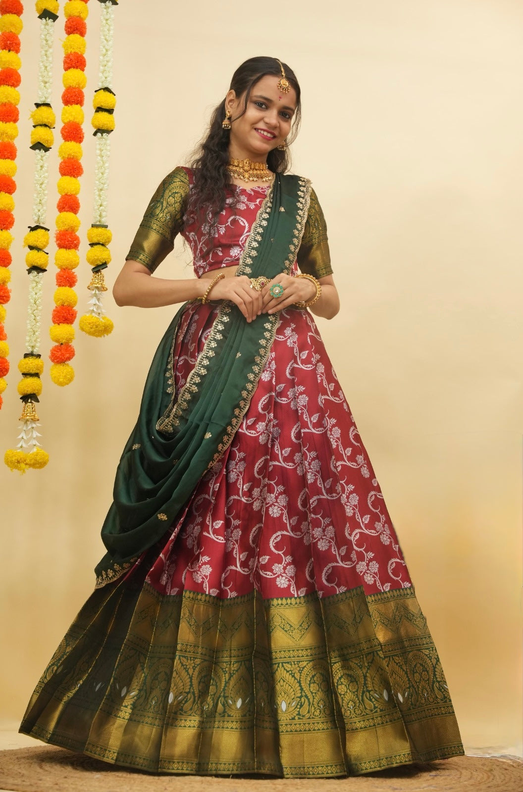 shivani South Indian Festival Traditional Half Saree with Embroidered Blouse & Dupatta