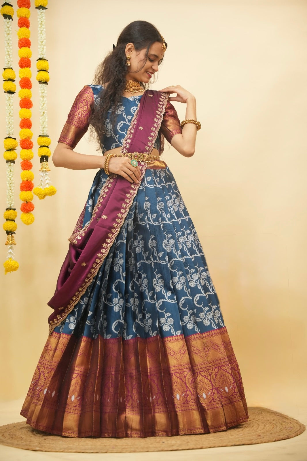 shivani South Indian Festival Traditional Half Saree with Embroidered Blouse & Dupatta