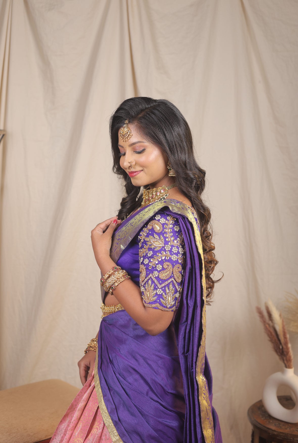 Swathi Muthiyam – Royal Blue and Pastel Pink Kanchipuram Silk Bridal Lehenga