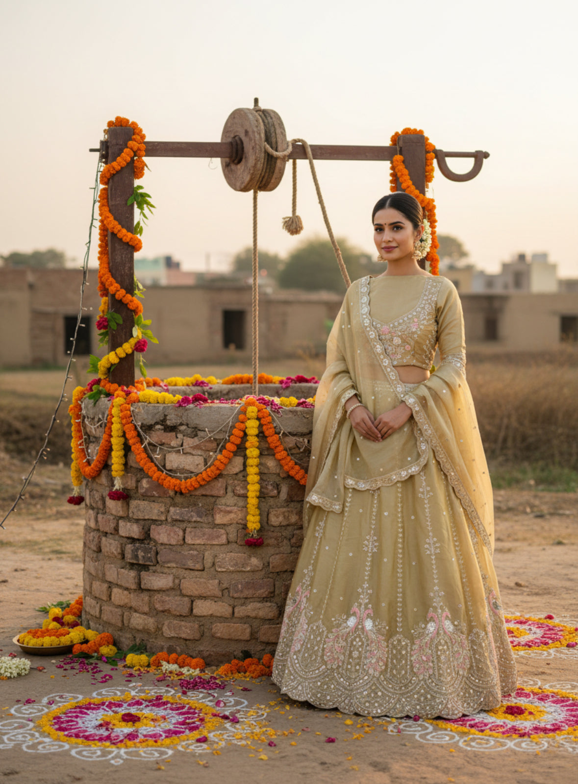 kanaka-  Cream with Luxe Gold Highlights  lehenga