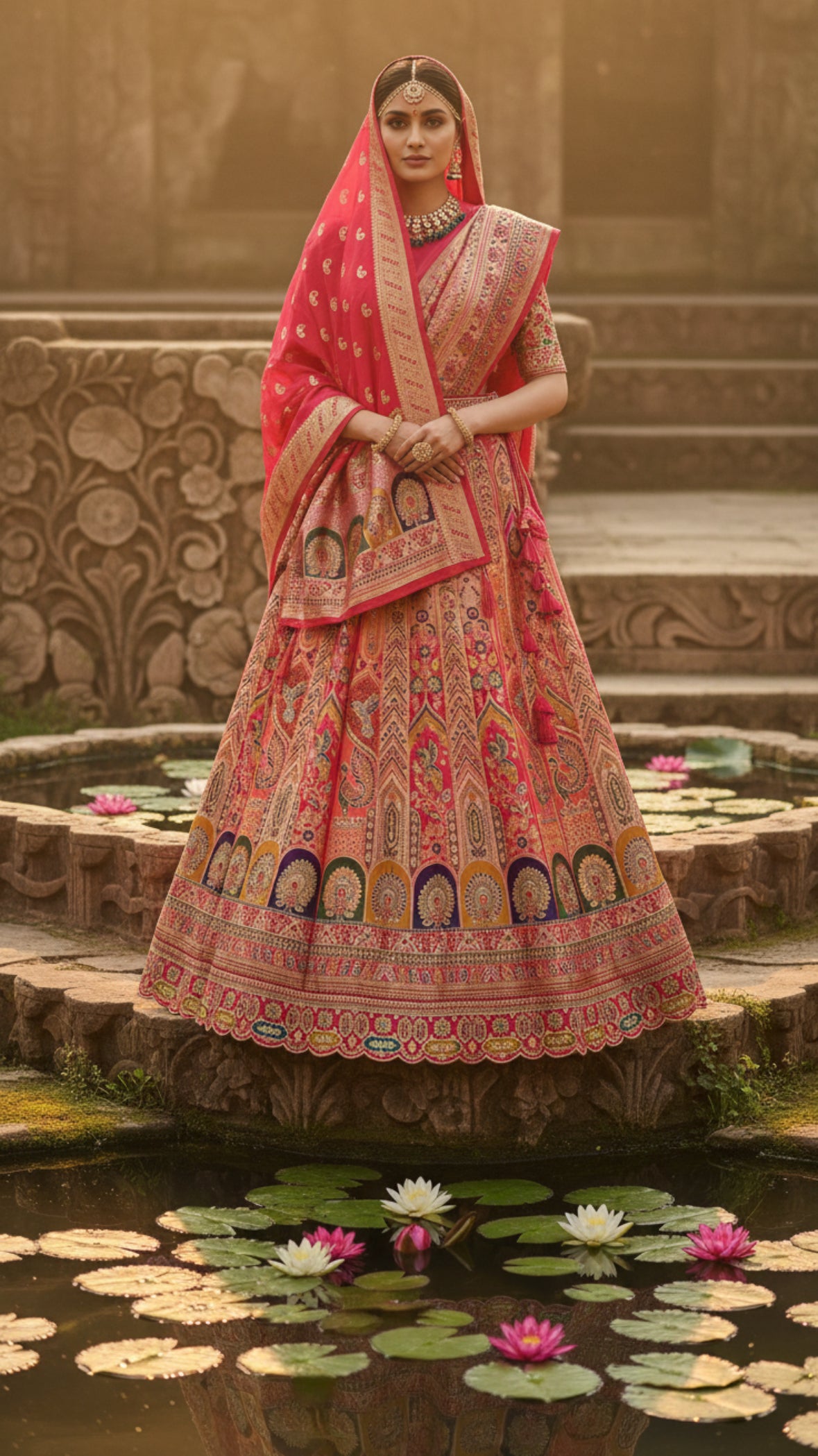 Heavy Banarasi Embroidery Bridal Lehenga-Rani Pink