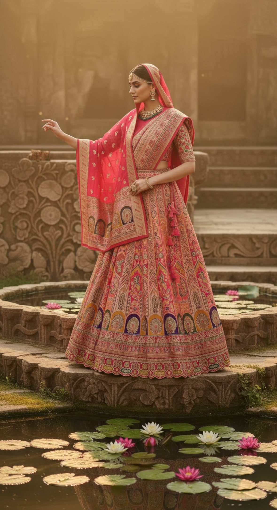 Heavy Banarasi Embroidery Bridal Lehenga-Rani Pink