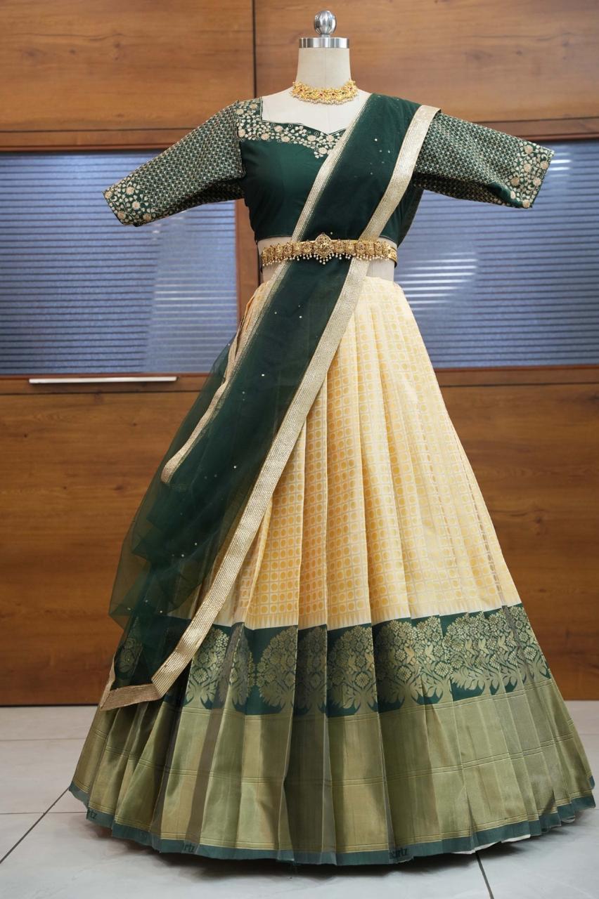 Swathi-Heavy Bridal  Embroidery Litchi  Silk Half Saree