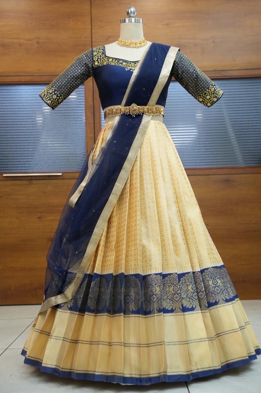 Swathi-Heavy Bridal  Embroidery Litchi  Silk Half Saree