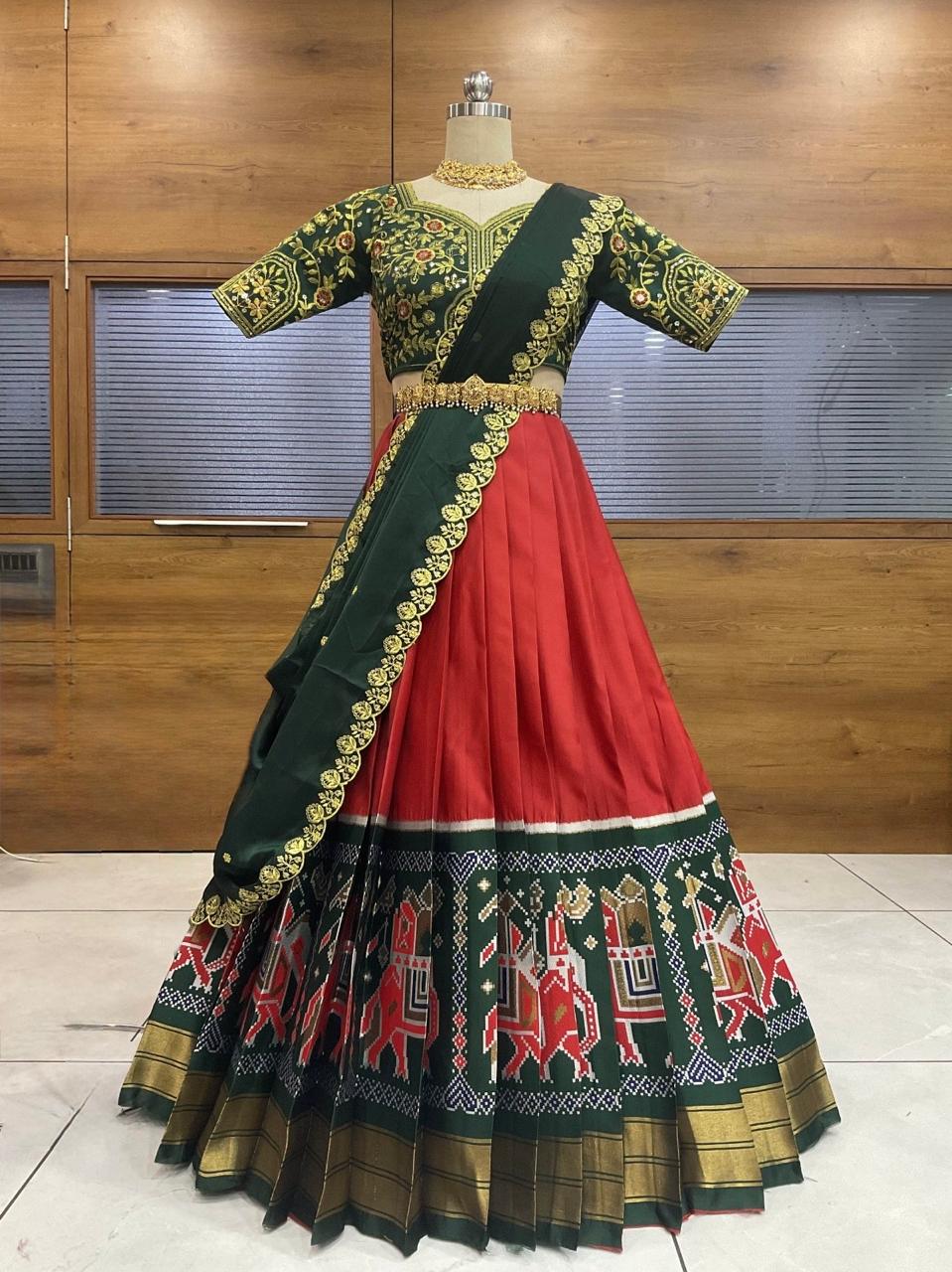 Kalki-Heavy Bridal  Embroidery Litchi  Silk Half Saree