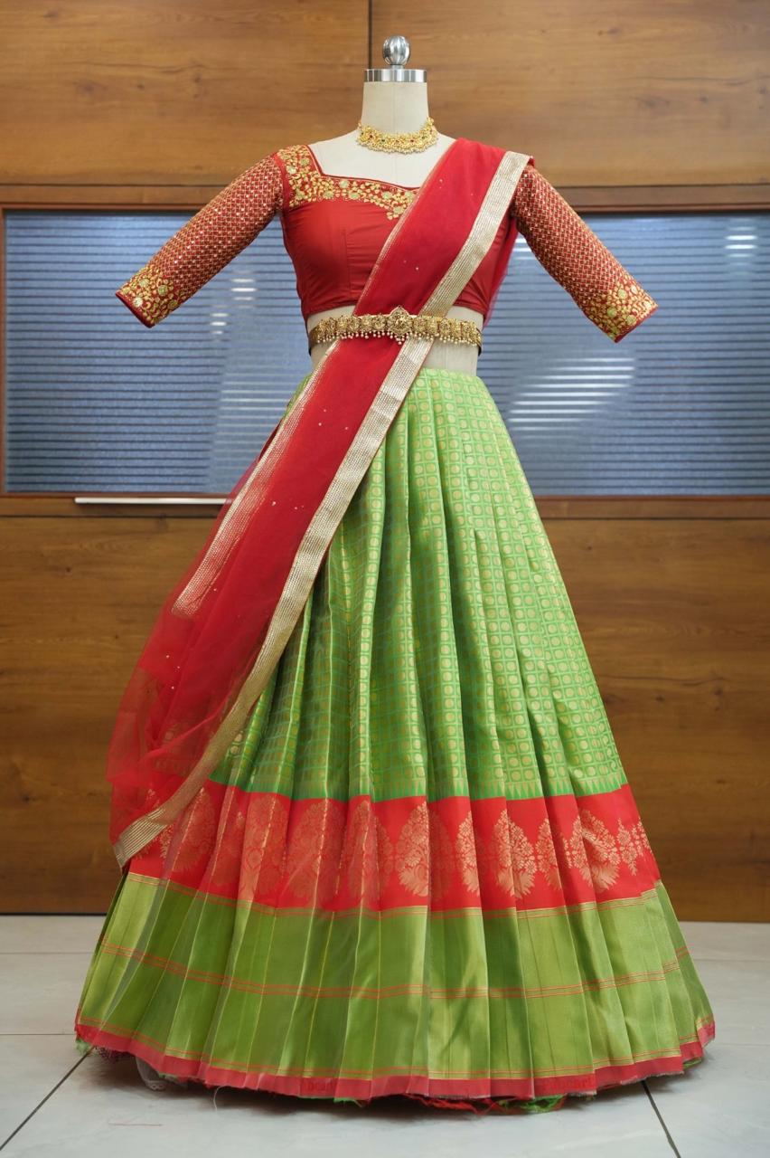 Swathi-Heavy Bridal  Embroidery Litchi  Silk Half Saree