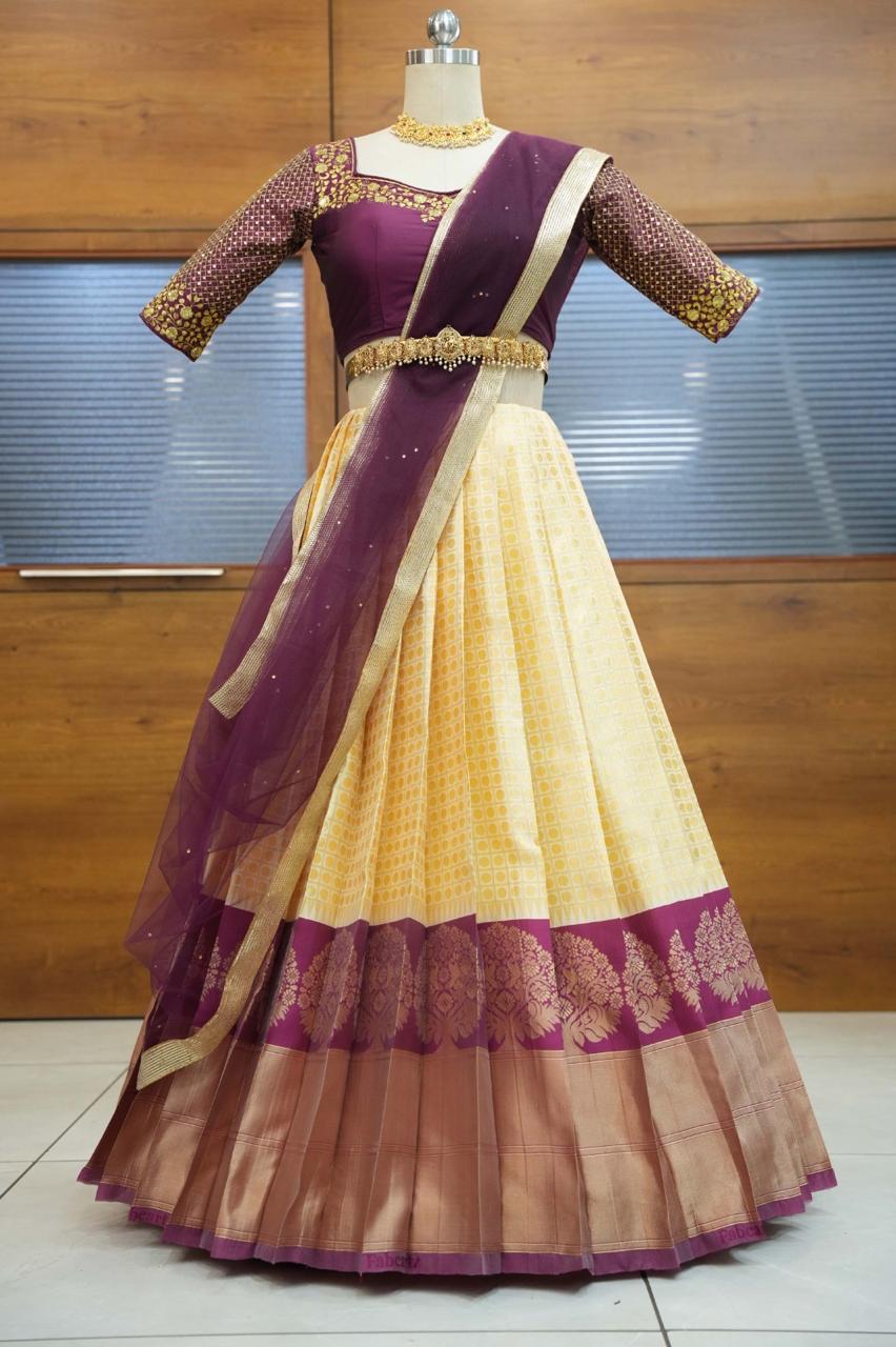 Swathi-Heavy Bridal  Embroidery Litchi  Silk Half Saree