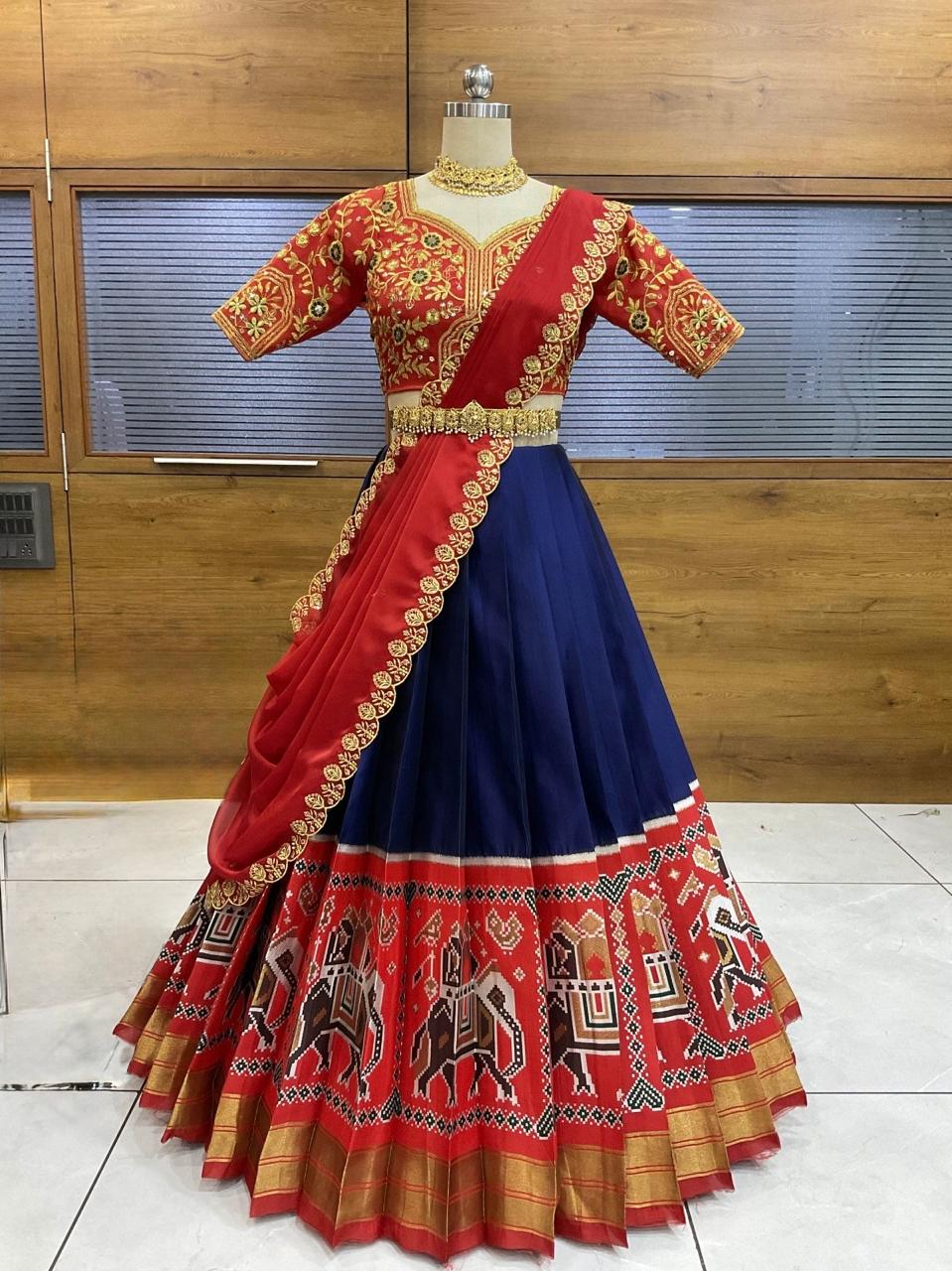 Kalki-Heavy Bridal  Embroidery Litchi  Silk Half Saree